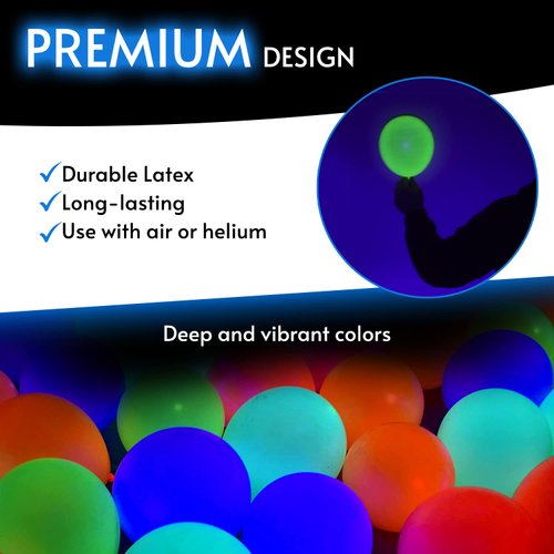 Glow King Black Light Reactive Neon Balloons | Glow In The Dark Latex Balloons in Multiple Colors | Fun UV Fluorescent Party Gift for Events | Luminous Ballons for Birthday Decoration – 50 Pack