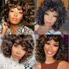 ELIM Curly Wigs for Black Women Mixed Brown Short Kinky Curly Wigs for Women Big Curly Afro Soft Wig with Bangs Heat Resistant Natural Cute Synthetic Wig with Accessories Z014BB