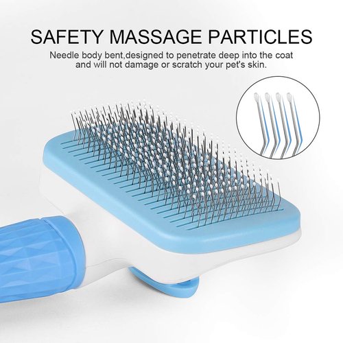 Atlamia Self Cleaning Slicker Brush,Dog Brush & Cat Brush with Massage Particles,Removes Loose hair & Tangles,Skin Friendly & Promote Circulation-Blue