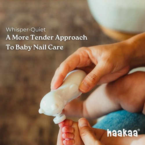 Haakaa Happii Bear Rechargeable Nail Trimmer Set – Electric Baby Nail Trimmer – Baby Nail Clippers/Baby Nail File – Whisper Quiet & LED Lights