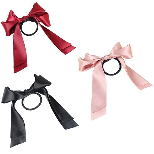 3pcs(Pink+Black+Red) Fashion Satin Ribbon Bow Hair Band Rope Ponytail Holder Best for Women Girls