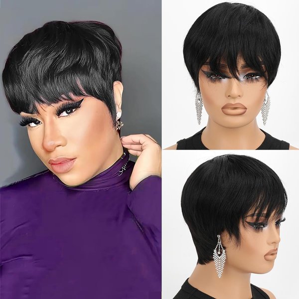 XC CLOUDS Pixie Cut Wig Human Hair for Black Women Natural Black Wig Human Hair Wigs Human Hair Glueless Wear and Go 1b Color Short Pixie Cut Wigs Human Hair