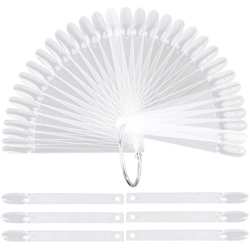 200 Pcs Oval Nail Swatch Sticks Fan-shaped Nail Polish Sample Sticks with Metal Split Ring for Na...