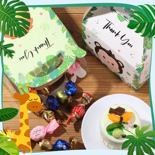 12 Pcs Zoo Party Box Safari Party Favor for Kids Baby Jungle Animal Party Bags Treat Boxes Goodie Bags Safari Themed Birthday Party Supplies Decorations