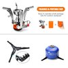Odoland Camping Cookware Stove Carabiner Canister Stand Tripod and Stainless Steel Cup, Tank Bracket, Fork Spoon Kit for Backpacking, Outdoor Camping Hiking and Picnic,Orange