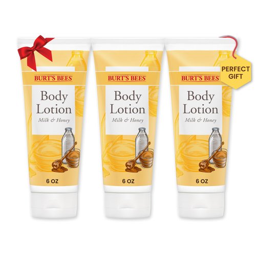 Burt's Bees, Body Lotion with Milk and Honey, Moisturizing Lotion for Normal to Dry Skin, 98.6% Natural Origin Skin Care, 6 oz Bottle (3-Pack)