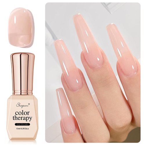 SHOYUM Sheer Nude Gel Nail Polish, 15ml Neutral Jelly Pink Color Soak Off UV Light Cure Gel Polis...