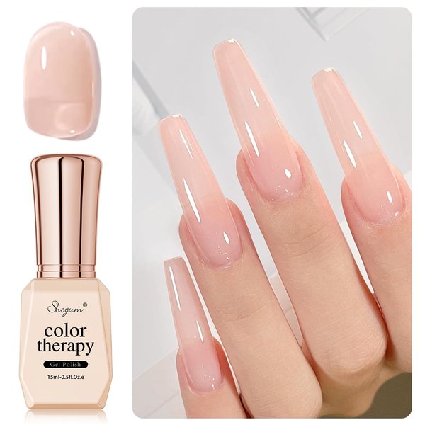 SHOYUM Sheer Nude Gel Nail Polish, 15ml Neutral Jelly Pink Color Soak Off UV Light Cure Gel Polish for Nail Art DIY Manicure at Home X03