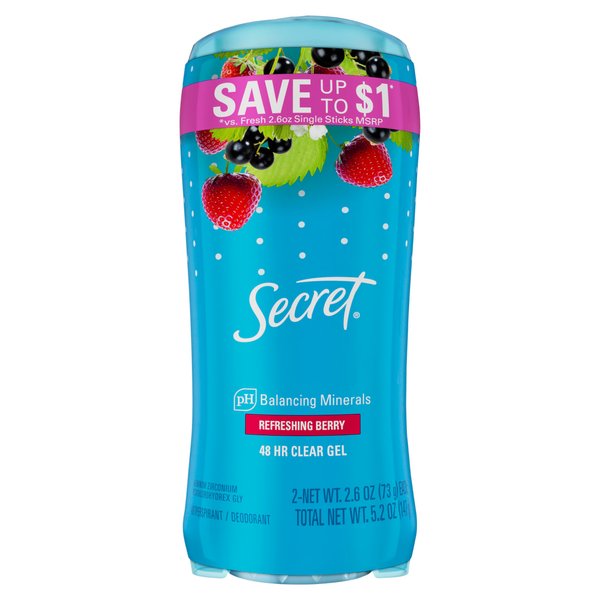 Secret Fresh Clear Gel Deodorant for Women, Summer Berry, 2.6 oz each, Pack of 2