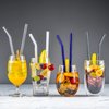 Reusable Glass Straw Set | 8 Multi Color Straws with 2 Cleaning Brushes | 4 Eco Friendly Bent Glass Straws and 4 Straight Glass Tube Straws | Zero Waste Drinking Straws | Dishwasher Safe