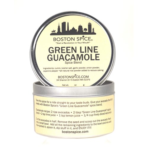 Boston Spice Green Line Handmade Guacamole Seasoning Blend To Mix with Fresh Avocados to Make Wicked Awesome Potato Chip Vegetable Dips Sandwich Pita Bread Spreads Approx 1 Cup in Metal Tin 5.2oz/149g