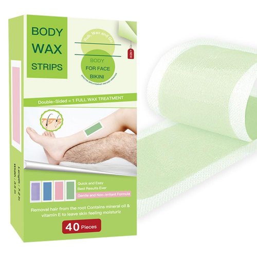 40Pcs Body Wax Strips for Hair Removal,Hair Remover Wax Ready Strips, Face and Bikini Hair Removal Wax Strips，Depilatory Patch at Home for Men and Women,For all skin types. （40 + 10 calming oil wipes）