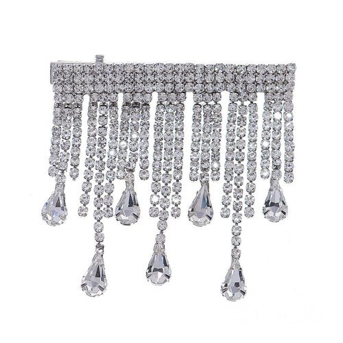 Austrian Crystal Hair Clips, White Sparkly Rhinestones Hairpins Tassels Barrettes, Elegant Metal Hairgrip Hair Headwear Wedding Accessories for Women Girls