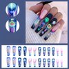 Pikabows Press On Nails Extra Long Matte Coffin Black Dark Ombre Evil Eye Alien Halloween Fake Nails Acrylic False Nail Tips Kit Glue on Nails for Women