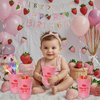 Usumz Berry Sweet 1st Baby Plastic Cups, 16oz Pink Strawberry Birthday Reusable Cups, Strawberry Shortcake Baby Shower Birthday Drinkware, Berry Theme First Birthday Party Supplies 12Pcs