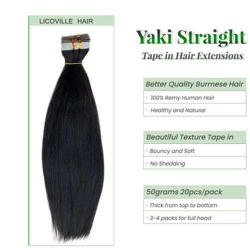 Tape in Hair Extensions Human Hair Yaki Straight Hair Extensions Real Human Hair Tape in Natural Black Short 12 Inch Yaki Tape in Extensions Invisible Tape ins Remy Hair Extensions