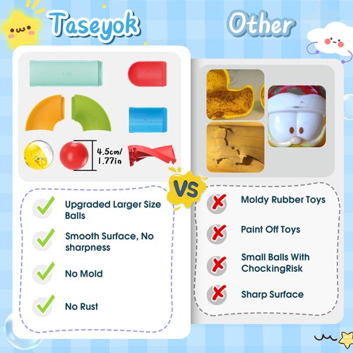 taseyok Toddler Bath Toys, Baby Bathtub Toys Ball Slide Track, DIY Shower Toys with Suction Cups, Christmas Birthday Gift for Kids Bath Fun for Ages 3 4 5 6 7