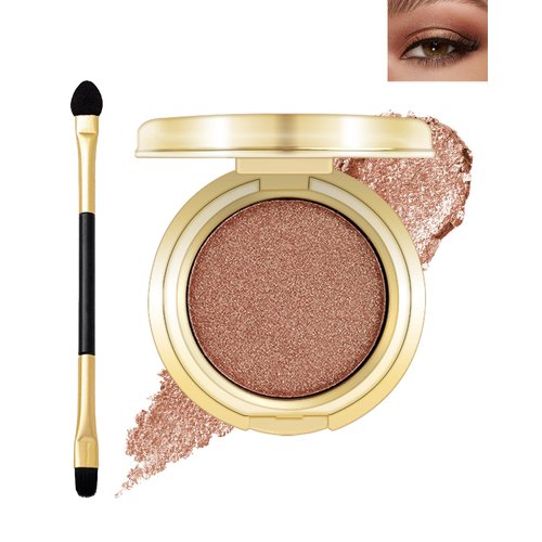 Single Brown Glitter Eyeshadow,Pearl Shimmer Eye Shadow Palette with Brush,Longwear Waterproof Cream Eyeshadow High Pigmented Ultra-Blendable Sparkly Highlighter Makeup Sombras Para Ojos Con Brillo-04