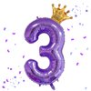 40 Inch Purple Number 3 & Mini Crown Balloon for Birthday Party Decorations, 3rd Birthday Party Decorations Purple Theme Party Balloons Decorations Supplies