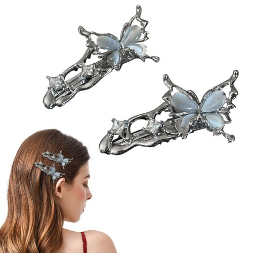 Metal Butterfly Hairpin Liquid Metal Hair Barrettes Hair Clips Bangs Hair Clip Silver Alligator Hair Clips Duck Bill Clips Barrettes Flat Clips for Hair for Women Girls