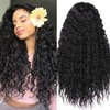BASEMMAHER Lace Front Wigs Synthetic Artificial Human Hair Pre Plucked Brazilian Wet and Wavy Human Hair Wigs for Black Women, 28 Inch Natural Color Glueless Curly Lace Frontal Wigs