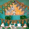 Tatuo 5 Pieces Animal Print Pennant Banner Safari Birthday Party Decorations Safari Banner Jungle Theme Party Supplies Jungle Triangle Flag Banner for Animal Zoo Jungle Decorations