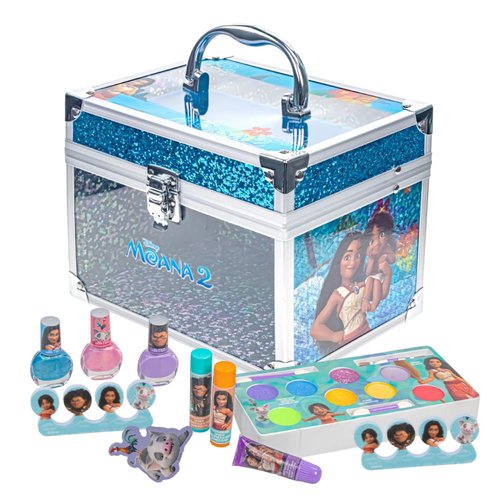 Moana 2 Train Case Beauty Set, Kids Makeup Kit for Girls, Real Washable Makeup Set, Play Makeup, Pretend Play, Party Favor, Birthday, Ages 3 4 5 6 7 8 9 10 11 12 by Townley Girl