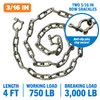Stainless Steel Anchor Chain, Boat Anchor Chain, Anchor Chains for Boats, Stainless Anchor Chain, Double Boat Anchor Shackle Link Ends Marine Grade Boat Accessories 4 Ft Chain 3/16" Width