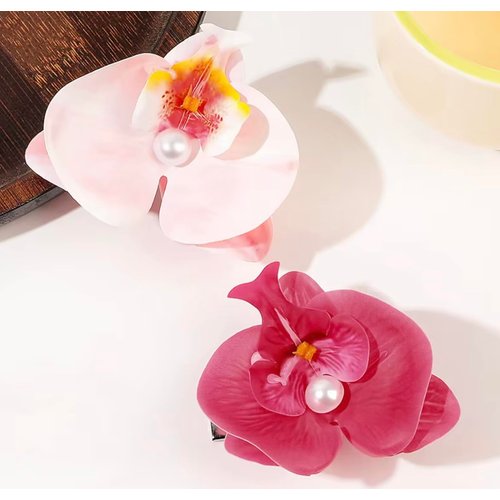 Floral pearl hair clip, hawaiian flower hair accessory, beach or holiday hair clip, 4 piece set