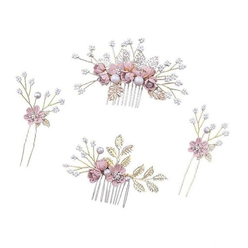Hair Comb 4 Pcs/Set Elegant Trendy Exquisite Wedding Tiara Hairpins Sweet and Cute Flower Pearl Headpiece Bride Jewelry