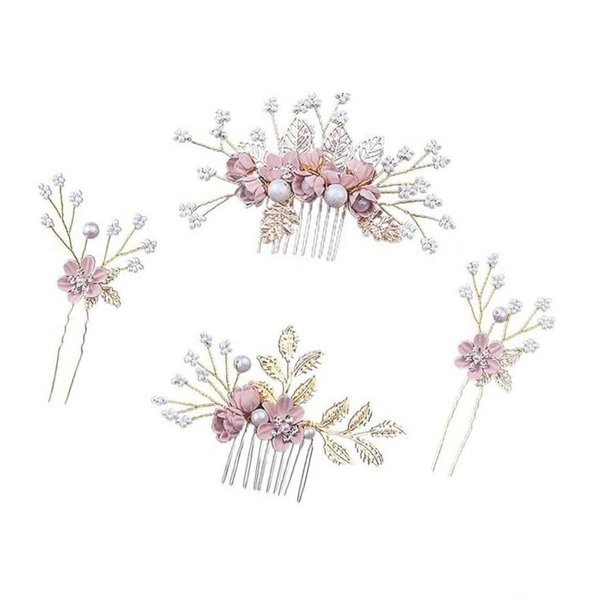 Hair Comb 4 Pcs/Set Elegant Trendy Exquisite Wedding Tiara Hairpins Sweet and Cute Flower Pearl Headpiece Bride Jewelry