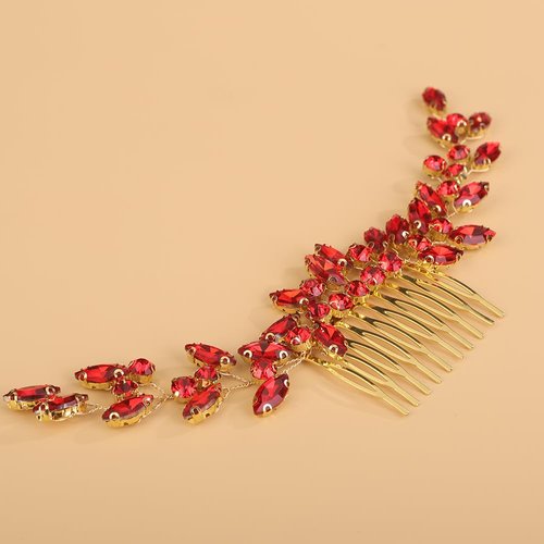 BERYUAN Bridal Full Rhinestone Hair Comb Teardrop Rhinestone Bridal Headpiece Crystal Rhinestone Hair Comb Silver Gold Wedding Hairpiece for Brides Bridesmaid (red)