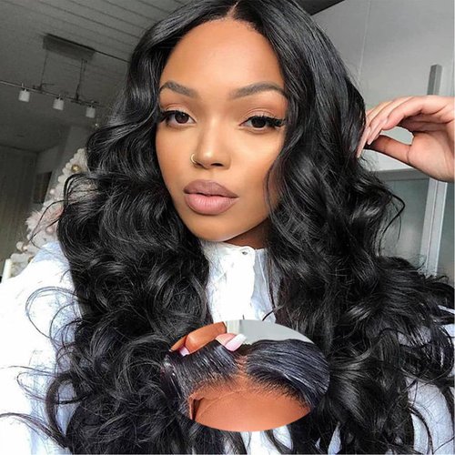 ManeMajesty Body Wave Lace Front Wigs Human Hair Wear and Go Glueless Wigs Pre Plucked Pre Cut with Baby Hair 180% Density T Part HD Lace Front Wig(16 inch, Natural Black)