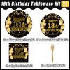 Kepeel 96Pcs 18th Birthday Party Tableware Set, Black Gold Time To Adult Birthday Party Decorations Supplies for Boys Girls Cheers to 18 Years Birthday Party Plates Napkins Forks Favors, Serve 24