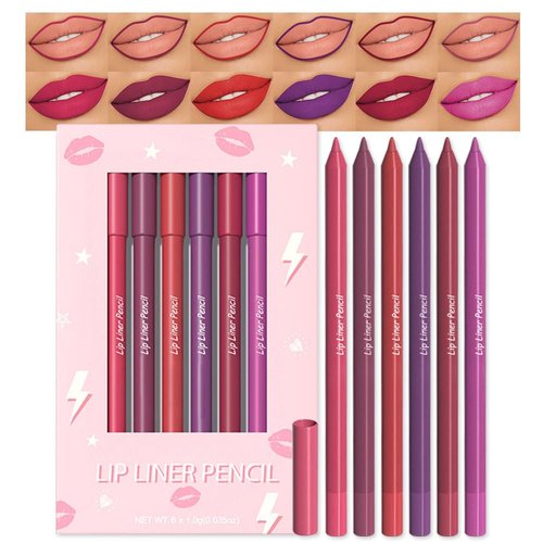 evpct 6Pcs Retractable Lip Liner Pencils Set for Shaping & Sculpting Lips, Bright Ruby Dark Wine Red Plum Purple Long-Lasting Waterproof Longwear Matte Rich Lip Colors Liner Crayon Lipstick 04