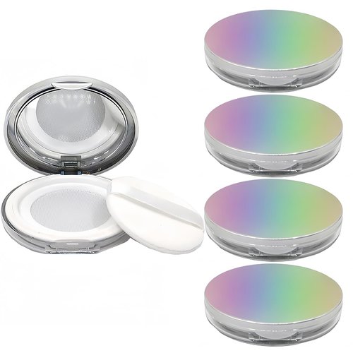 BesYouSel 5g Empty Compact Powder Empty Refillable Loose Powder Box Case Plastic Portable Mini Makeup Loose Powder Puff Box with Container Holder Powder Puff and Sifter,Pack of 5