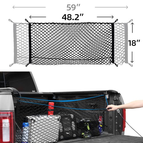 Truck Bed Cargo Net,Cargo Storage Elastic Mesh Net Organizer with Hooks,Truck Bed Grocery Holder with Hooks,Cargo Net for Pickup Truck Bed