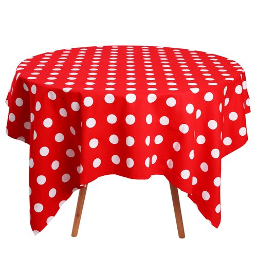 Jeloris Christmas Tablecloth Polka Dot Tablecloth, Red and White Holiday Pop Art Rectangle Wrinkle Free Table Cover for Holiday/Dining/Party Use (55x55 inch)