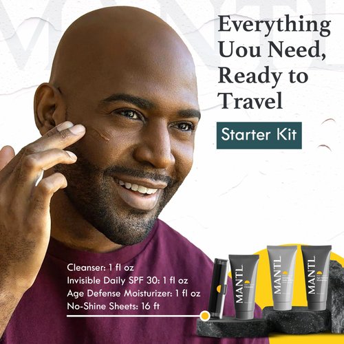 MANTL Skincare Set for All-Complete Face Products KitCleanse, Moisturize, Protect & Soothe Daily-Includes Face Wash, SPF, Moisturizer & Oil Blotting Sheets-Facial Combination, Anti-aging Skin Care Set