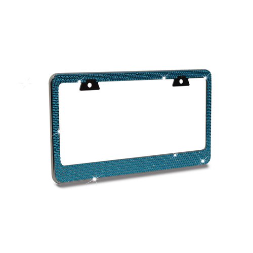 Bling 7 Rows Pink(A- Screw Cap Type) Crystal Rhinestone-Metal Chrome License Plate Frame with Two Caps