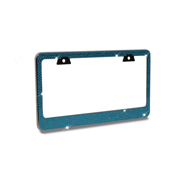 Bling 7 Rows Pink(A- Screw Cap Type) Crystal Rhinestone-Metal Chrome License Plate Frame with Two Caps