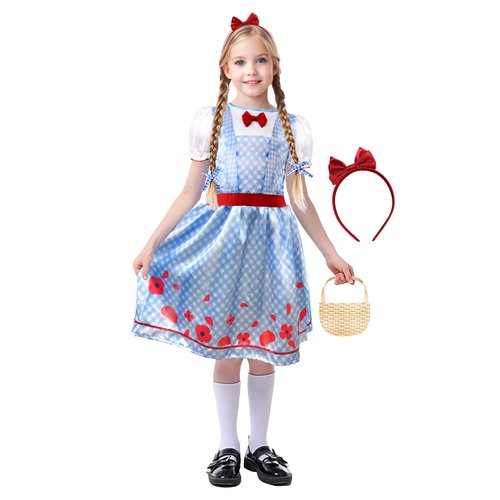XXLOG Dorothy Costume for Girls Fancy Plaid Dress with Bag and Headband Cosplay Halloween Costumes for Kids M
