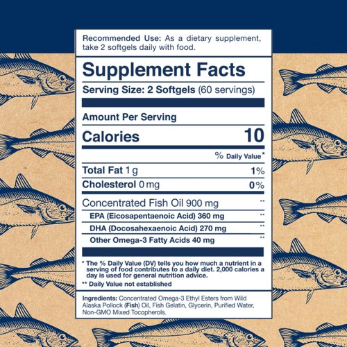 Wiley's Finest Wild Alaskan Fish Oil Easy Swallow Minis - Omega-3 Fish Oil Supplement for Adults and Kids - Double-Strength 630mg EPA and DHA Natural Supplement - 120 Mini Softgels (60 Servings)