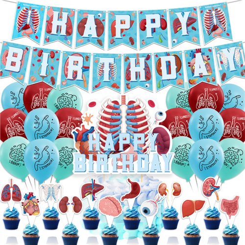 Human Anatomy Party Decorations Human Anatomy Body Part Birthday Decorations Includes Human Anatomy Happy Birthday Banner, Cake Topper, Cupcake Topper, Balloons