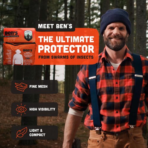 Ben's InvisiNet Bug Jacket & Mitts - Durable & Comfortable Insect Protection for Outdoor Activities - Fine Mesh Bug Net with High-Visibility - S/M