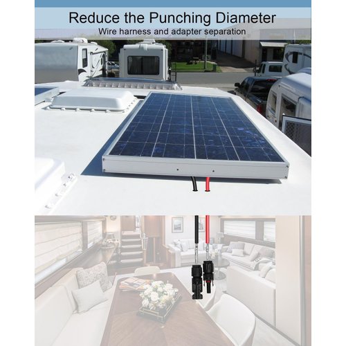 QNHEAY Waterproof Solar Connector Entry Gland Cable Junction Box Through RV Roof Solar Entry Housing with 10Ft 10AWG Solar Extension Cable, Connector on RV Boat Van Camper