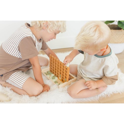 Brooklyn Neutral Wooden 4 in a Row- Aesthetic Board Games -Coffee Table Decor- Montessori Travel Games for Kids and Adults-2 Player-Housewarming Gift Ideas