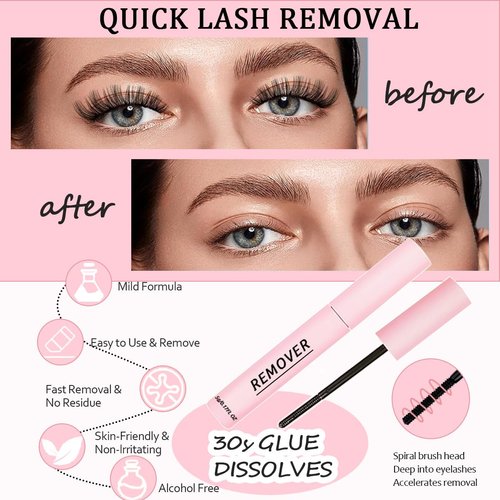 2Pcs Lash Remover for Lash Extension,Cluster Lash Glue Remover Individual Eyelashes Gentle Eye Removal for False Lashes,Eyelash Extension Adhesive Remover Self Use at Home