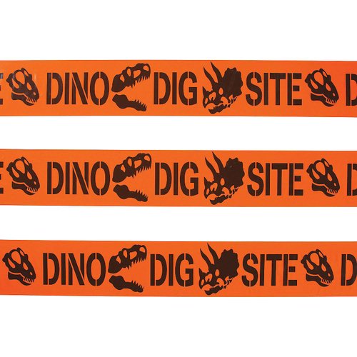 Fun Express Dino Dig Site Caution Tape - 20 feet roll - Dinosaur Birthday Party Decor - 1 roll - VBS Vacation Bible School Supplies/Decor