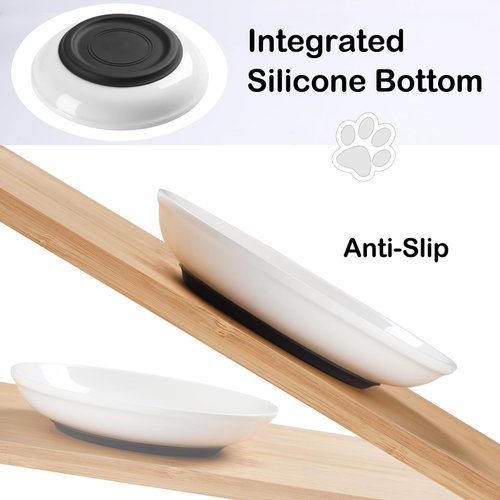 WROSWT Cat Food Bowl,Healthy Ceramic Cat Bowls for Indoor Cats,Anti Whisker Fatigue Cat Dishes Set,Shallow Wide Kitten Plates for Food and Water,Non-Slip Silicone Bottom,3 Pack